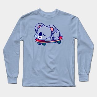 Cute Koala Sleeping On Skateboard Cartoon Long Sleeve T-Shirt